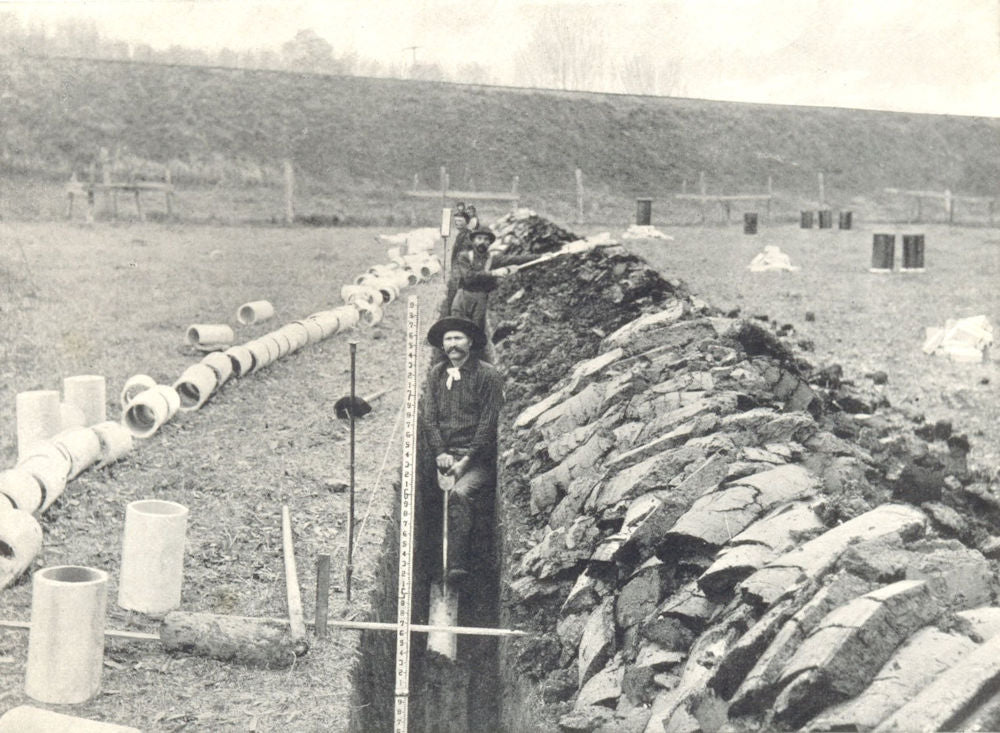 FARM DRAINAGE. Removing the last two spadings from the ditch 1912 old print